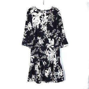VERO MODA Dress Women’s Black and White Floral Midi Size XL